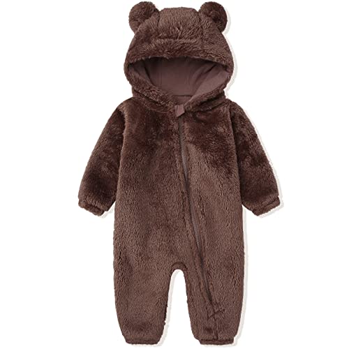 Newborn Baby Snowsuit Fleece Lined Onesie Outfits Warm Hooded Romper for Infant
