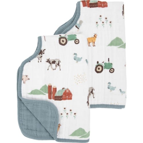little unicorn Assorted 2-Pack Cotton Muslin Burp Cloths, Farmyard
