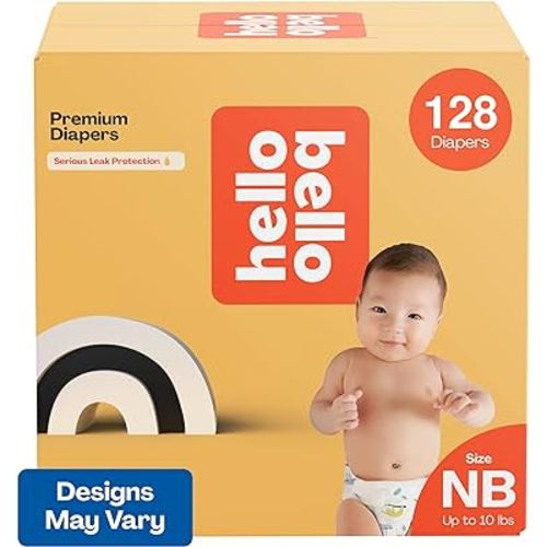 Hello Bello Premium Diapers, Size NB (Up to 10 lbs) Surprise Pack for Boys - 128 Count, Hypoallergenic with Soft, Cloth-Like Feel - Assorted Boy & Gender Neutral Patterns