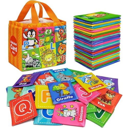 Dr.Rapeti Soft Alphabet Cards, 26pcs ABC Alphabet, 26 Letters Flash Cards with Storage Bag Washable Non-Toxic, Early Learning Toy, Baby Bath Toy for Baby Infant Toddler Kids