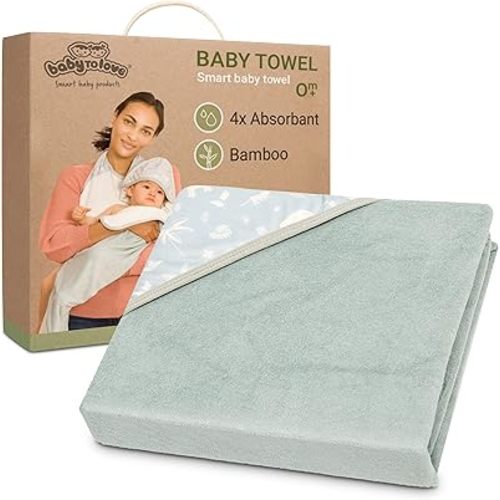BabyToLove Extra Large Smart Baby Towel | Parents Stay Dry | Ultra Soft | Green Tropic