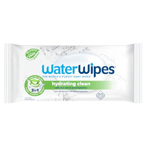 WaterWipes Sensitive+ Hydrating Boost Wipes, 3-In-1 Cleans, Cares, Hydrates, 99% Water with Aloe Vera, Unscented & Hypoallergenic Baby Wipes, 60 Count (1 Pack)