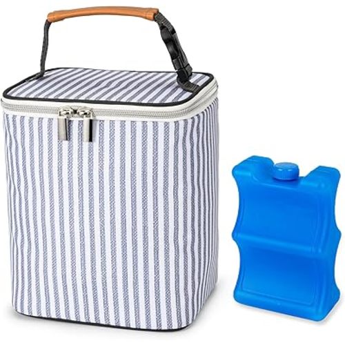 Breast Milk Cooler Bag with Ice Pack Fits 4 Baby Bottles Up to 9 Ounce, Baby Bottle Tote Bag Great for Nursing Mom Daycare