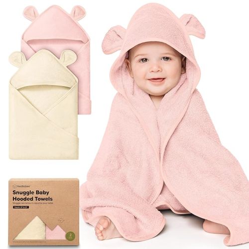 KeaBabies 2-Pack Hooded Baby Towels for Newborn - 35x35 Soft & Absorbent Viscose From Bamboo Baby Bath Towels with Hood for Infant,Toddler,Kids,Boys Girls,Newborn Bath Essentials (Rose Ivory, Regular)