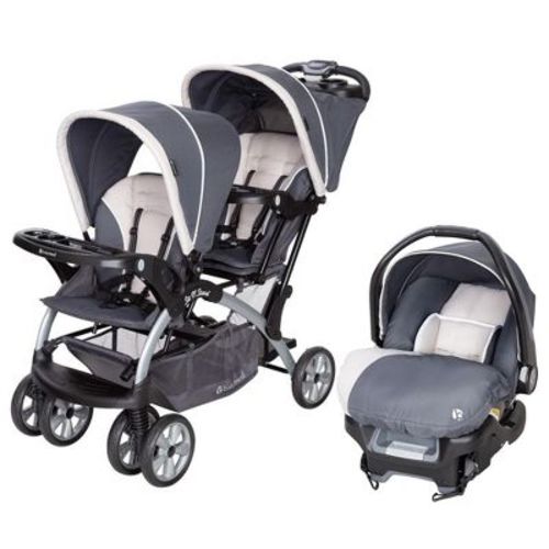 Baby Trend Sit N' Stand Easy Fold Travel Double Baby Stroller And Single Infant Car Seat Travel System With Safety Harnesses And Cover, Magnolia