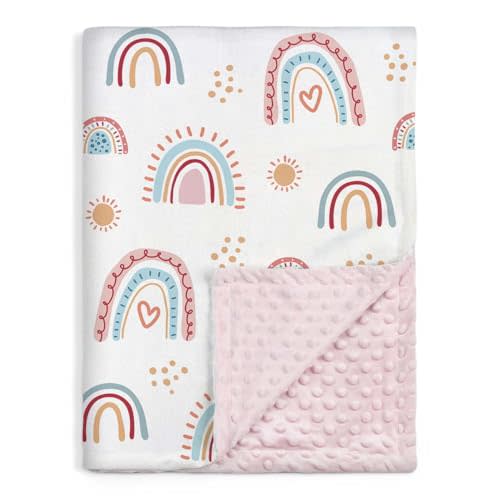 SANDJEST Rainbow Kid Blanket for Girls - 30 x 40 Kids Minky Blanket - Gifts for Kids on Birthday Christmas Nursery Bedroom Decor