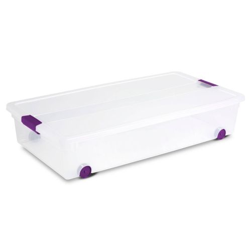 Sterilite 60qt Clear View Underbed Storage Bin With Latch Purple