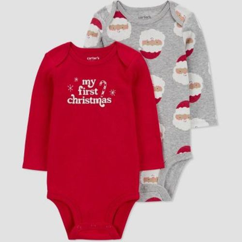 Carter's Just One You® Baby Christmas 2pk Santa's First Christmas Bodysuit - Red/gray Newborn