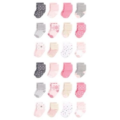 Hudson Baby Cotton Rich Baby Terry Socks 24-Pack, Pink Gray Solid, 0-6 Months