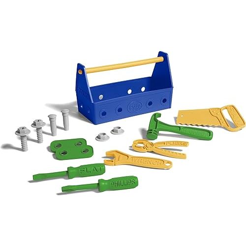 Green Toys Tool Set, Blue - 15 Piece Pretend Play, Motor Skills, Language & Communication Kids Role Play Toy. No BPA, phthalates, PVC. Dishwasher Safe, Recycled Plastic, Made in USA.