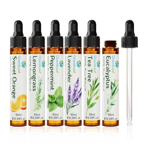 Essential Oils Set for Diffusers with Gloss Dropper, Humidifiers, Aromatherapy Gifts for Women, Lavender, Eucalyptus, Lemongrass, Sweet Orange, Peppermint, Tea Tree (6x10ml)