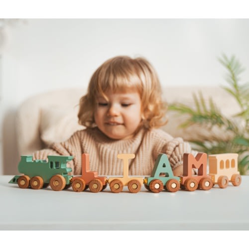 Boho Personalized Train | Train Name With Magnets First Birthday Gift Baby Toys Wooden Train With Railway Fidget Toys For Kids Nursery Decor