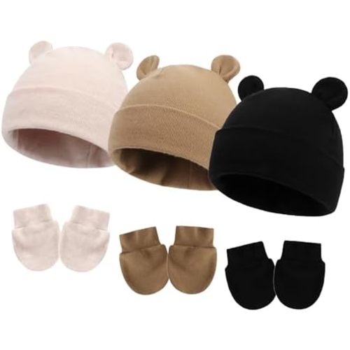 Newborn Hat Mittens Baby Boys Girls Cotton Hat Gloves Set Infant Beanie for 0-6 Months