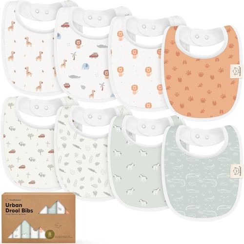 8-Pack Organic Baby Bibs for Boys, Girls - Soft Cotton Drooling and Teething Bibs for Baby Girl & Boy, Extra Absorbent, Easy To Clean & Put On for Toddler, Newborn, Infant 0-24 Months (Wilderness)