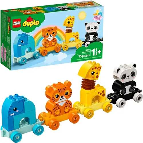 LEGO DUPLO My First Animal Train 10955, Toys for Toddlers and Kids 1.5-3 Years Old with Elephant, Tiger, Panda and Giraffe Figures, Learning Toy