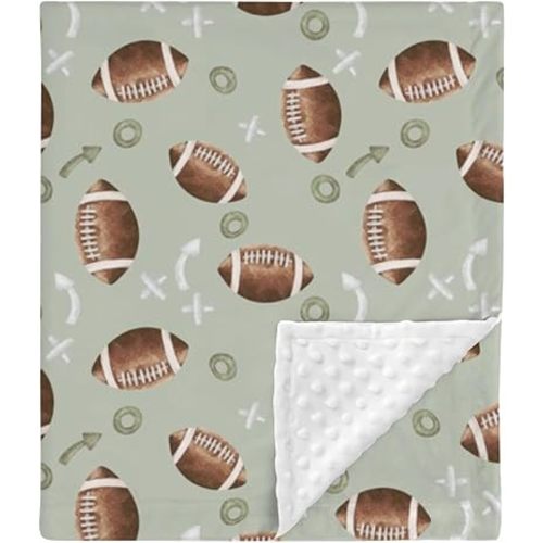 HawSkgFub Football American Sport Mink Baby Blankets with Dotted Backing Boys Shower Gift, Green Game Match Watching Double Layer Nursery Swaddle, Soft Newborn Infant Toddler Bed Crib Bedding 30 x 40