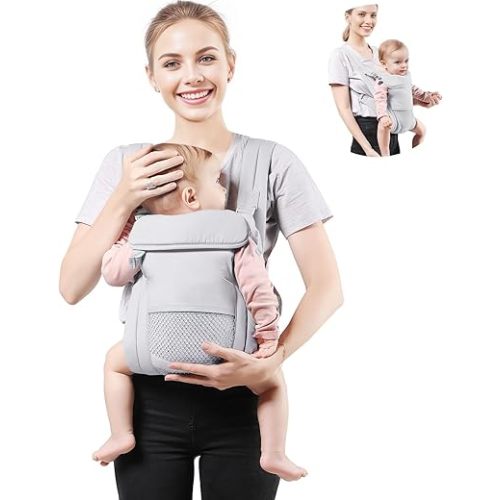 Baby Carrier Newborn to Toddler, Cozy Baby Wrap Carrier(7-30lbs), Easily Adjustable Toddler Carrier, Lightweight Baby Holder Carrier, Baby Sling Carrier, All Positions Baby Chest Carrier, Grey