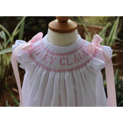 Smocked name bubble,Custom smock,Hand smocked bishop dress,Monogram smock bubble,Personalized smock dress,Birthday smocked bubble,Baby Gift