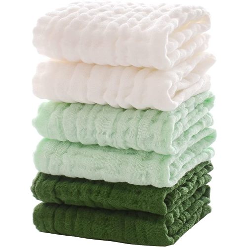 MUKIN Baby Washcloths - Soft Face Cloths for Newborn, Absorbent Bath Face Towels, Baby Wipes, Burp Cloths or Face Towels, Baby Registry as Shower. Pack of 6-12x12 inches (Green)