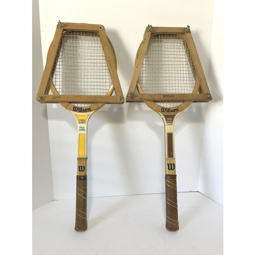 VTG PAIR OF WILSON TENNIS RACKETS STAN SMITH AND CHRIS EVERT MISS CHRIS BRACES