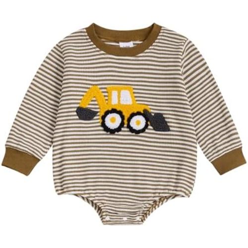Newborn Baby Boy Clothes Digger Long Sleeve Sweatshirt Romper Pullover Sweater Onesie Cute Fall Winter Outfits