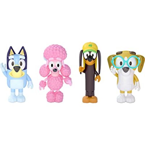 Bluey The Show 4-Pack, 2.5-3 inch Figures, Bluey's family - Bluey, Bingo,  Chilli (Mum) and Bandit (Dad), Preschool, Toys for Kids, Ages 3+