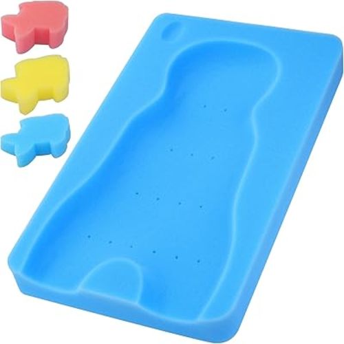 Baby Bath Cushion, Baby Bath Sponge for Bathing Infant Bath Mat Newborn Bath Baby Essentials - Excellent Foam Odor Free (Blue)
