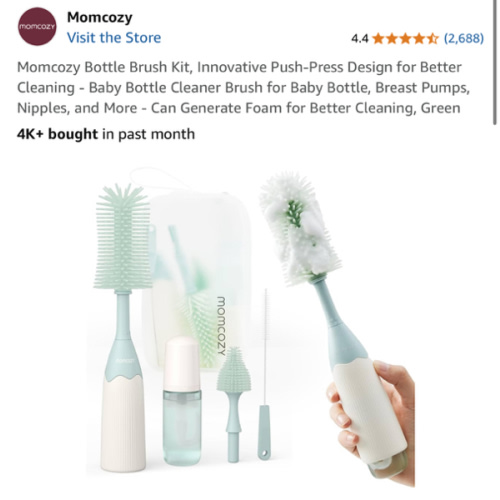 Momcozy Bottle Brush Kit, Innovative Push-Press Design for Better Cleaning - Baby Bottle Cleaner Brush for Baby Bottle, Breast Pumps, Nipples, and More - Can Generate Foam for Better Cleaning, Green