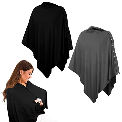 2 Pcs Nursing Cover for Breastfeeding Privacy Breathable Breastfeeding Cover Breathable Soft Privacy Poncho Multi-use Nursing Shawl Portable Breast Feeding Covers for Women(Black, Gray)