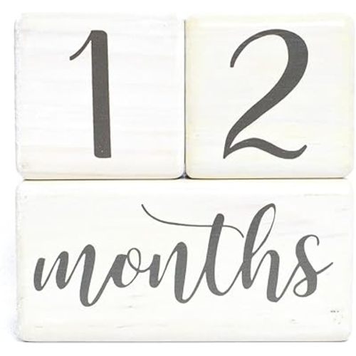 Premium Solid Wood Baby Milestone Age Blocks + Gift Box | Soft White Stained Natural Pine | Weeks Months Years Grade Newborn Photo Props | Perfect Pregnancy Gift and Keepsake, Month Photos