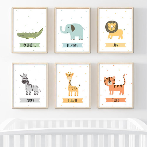 Harriet Bee Delran Jungle Safari Animals Lion Zebra Giraffe Tiger Crocodile Elephant 6-Piece Set Paper Print & Reviews | Wayfair