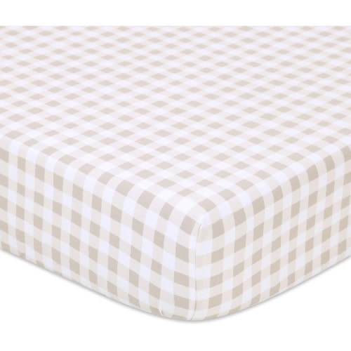 Little Haven Cotton Fitted Cot Sheet - Natural Check