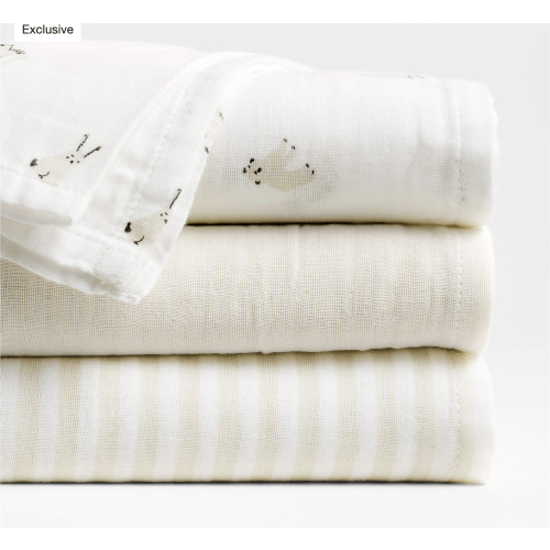 Baby's First Natural Mini Animal Organic Cotton Gauze Baby Swaddle Blankets, Set of 3