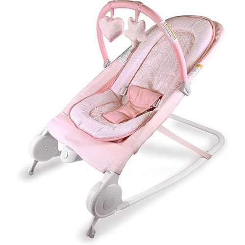 Summer Infant 2-in-1 Bouncer & Rocker Duo (Pink) Convenient and Portable Rocker and Bouncer for Babies Includes Soft Toys and Soothing Vibrations