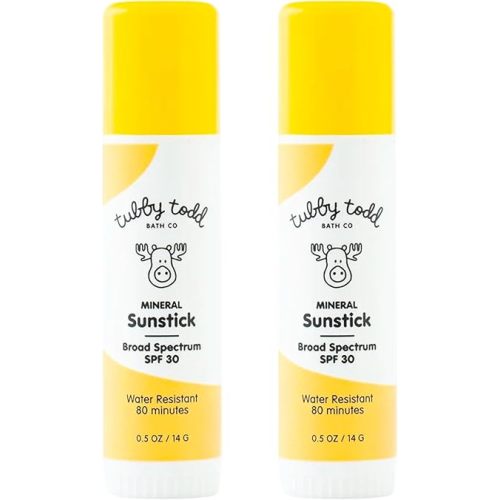 TUBBY TODD Mineral Sunstick - Broad Spectrum SPF 30 Sunscreen for Kids - Water-Resistant Stick Sunscreen for Body & Face - Safe for Sensitive Skin - 2 Pack, 0.5 oz