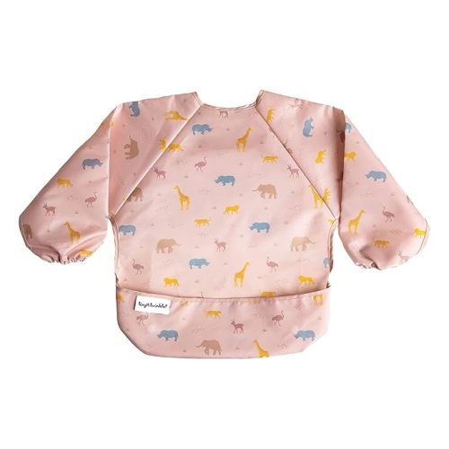 Tiny Twinkle Long Sleeve Bib for Babies & Toddlers – Waterproof Smock Bib for Eating – Machine Washable & Mess-Proof, Baby Feeding Essential & Shower Must-Have(Petite Safari, 6–24M)