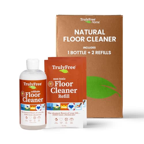Truly Free Floor Cleaner Kit - Plant-Based Mopping Solution (16oz Reusable Empty Bottle + Two Pouches, 3oz ea.) - DIY All-Surface Cleaner for Hardwood, Tile, Wood & Concrete