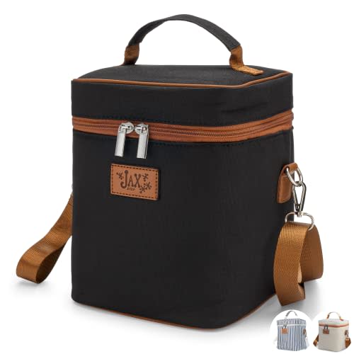 Jax 2020 Breastmilk Cooler Bag, Insulated Container for 6 Bottles, Keeps Milk Fresh, Adjustable Shoulder Strap, Pocket for Ice Pack, Black