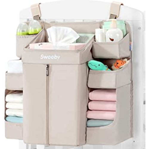 Sweeby Diaper Organizer for Changing Table and Crib Diaper Stacker Nursery Organizers for Cribs Hanging Diaper Caddy Organizer for Baby Essentials