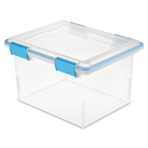 Sterilite 32 Quart Gasket Box, Weather-Resistant Clear Storage Bin with Lid, Blue