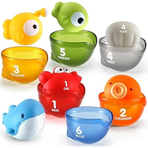 Education Bath Toys for 1 2 3 Year Old - Baby No Hole Bath Toys with Stacking Cups - Montessori Learning Toys for Babies 12-18 Months - Toddler Floating Toys for Kids Ages 1-3