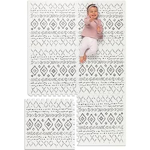 Lillefolk Baby Foam Play Mat - Baby Playmat | Tiles for Kids Interlocking Mat - Foam Baby Mat for Babies & Toddlers - Non Toxic Play Mat for Baby Tummy Time Mat 6x4ft Boho