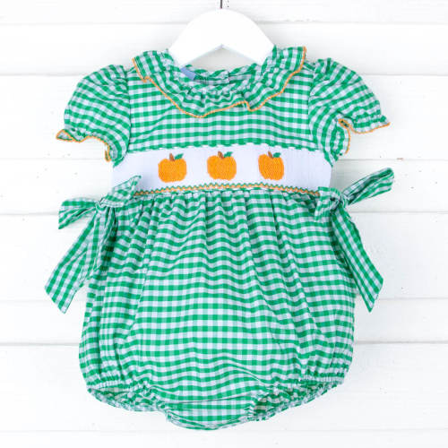 Green Check Pumpkin Smocked Beverly Bubble