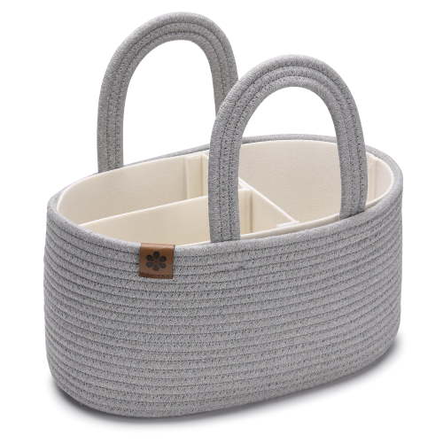 PeraBella 2-in-1 Baby Diaper Caddy Organizer for Changing Table, Portable Diaper Storage Basket - Cool Gray