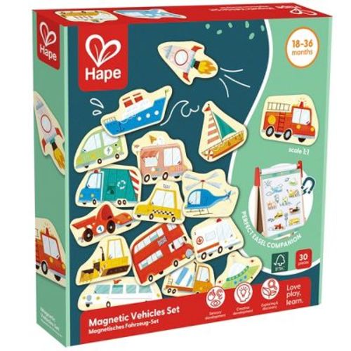 Hape: Magnetic Vehicles Set - 30pcs, Colorful Wooden Magnets, Age 18mo+