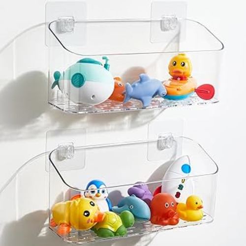 UNIKON Bath Toy Storage Holder Bathtub Toy Organizer, Large Capacity Shower Caddy for Bathroom, Clear, 2 Pack