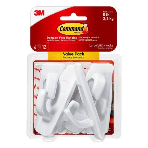 Command Large Utility Hooks, White, Damage Free Hanging Of Christmas Decorations, 6 Hooks