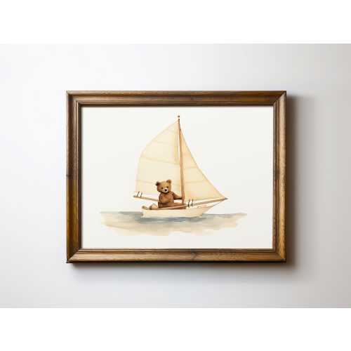 Teddy Sailboat Nursery Print Nautical Kids Room Art Teddy Bear Nursery Decor Sailing Kid Art Transportation Decor Nursery by Bespoke Littles