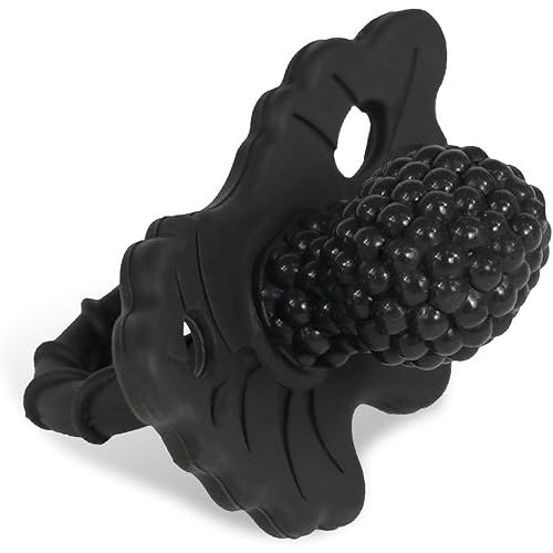 RaZbaby RaZberry Silicone Teether Pacifier – Teething Relief for Infants, Food-Grade, BPA-Free, Hands-Free Design, Natural Berrybumps Fruit Texture for Sensory Development, Freezable – Black