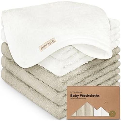 6-Pack Baby Washcloths - Soft Viscose from Bamboo Washcloth, Baby Wash Cloths for Newborn, Kids, Bath Baby Towels, Face Towel, Face Cloths for Washing Face(White/Stone)
